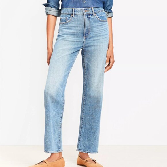 Loft High Rise Straight Jeans in Authentic Vintage Mid Wash 33P/16S - NEW - Picture 1 of 9